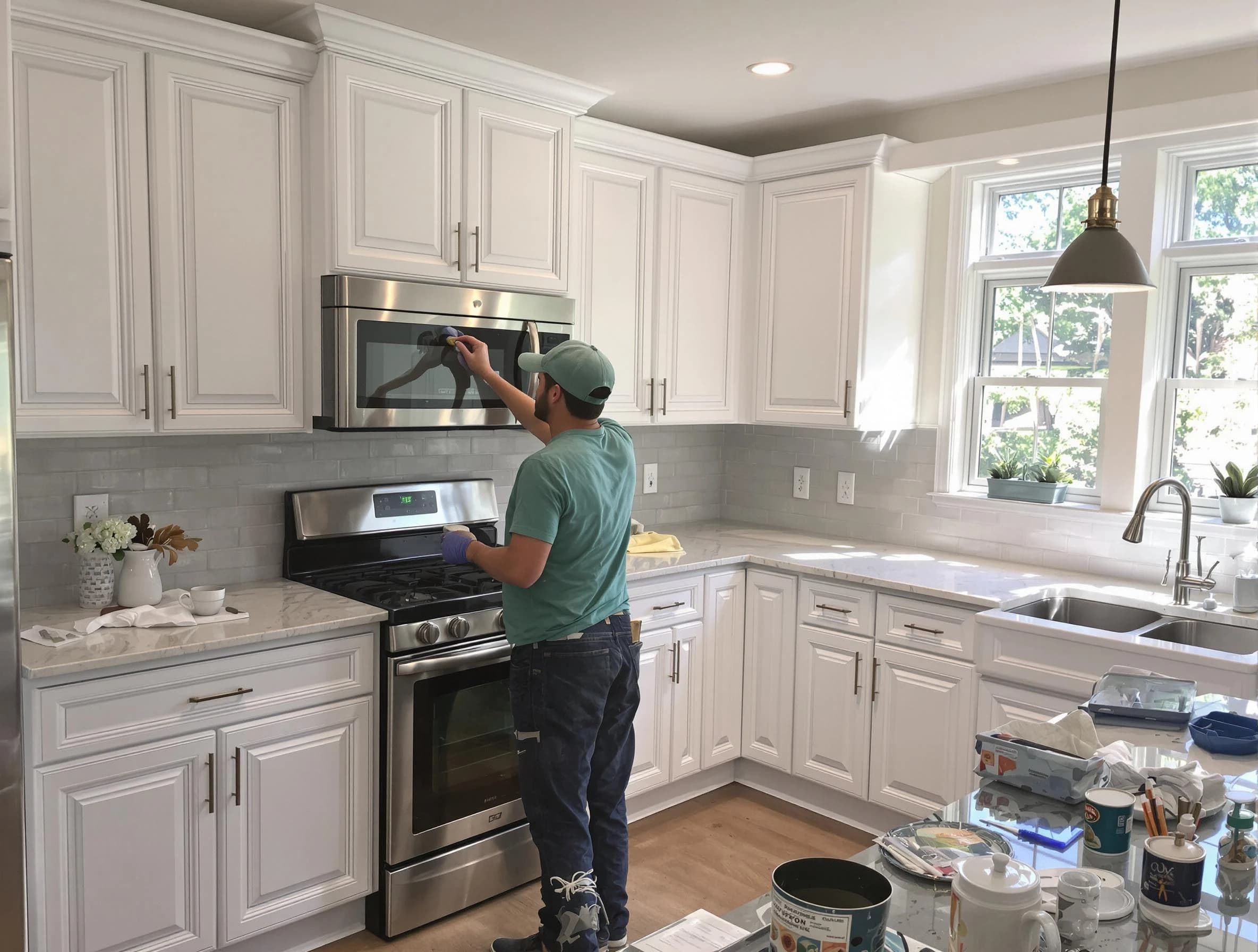 Kitchen cabinets being refinished by San Tan Valley House Painters in San Tan Valley, AZ
