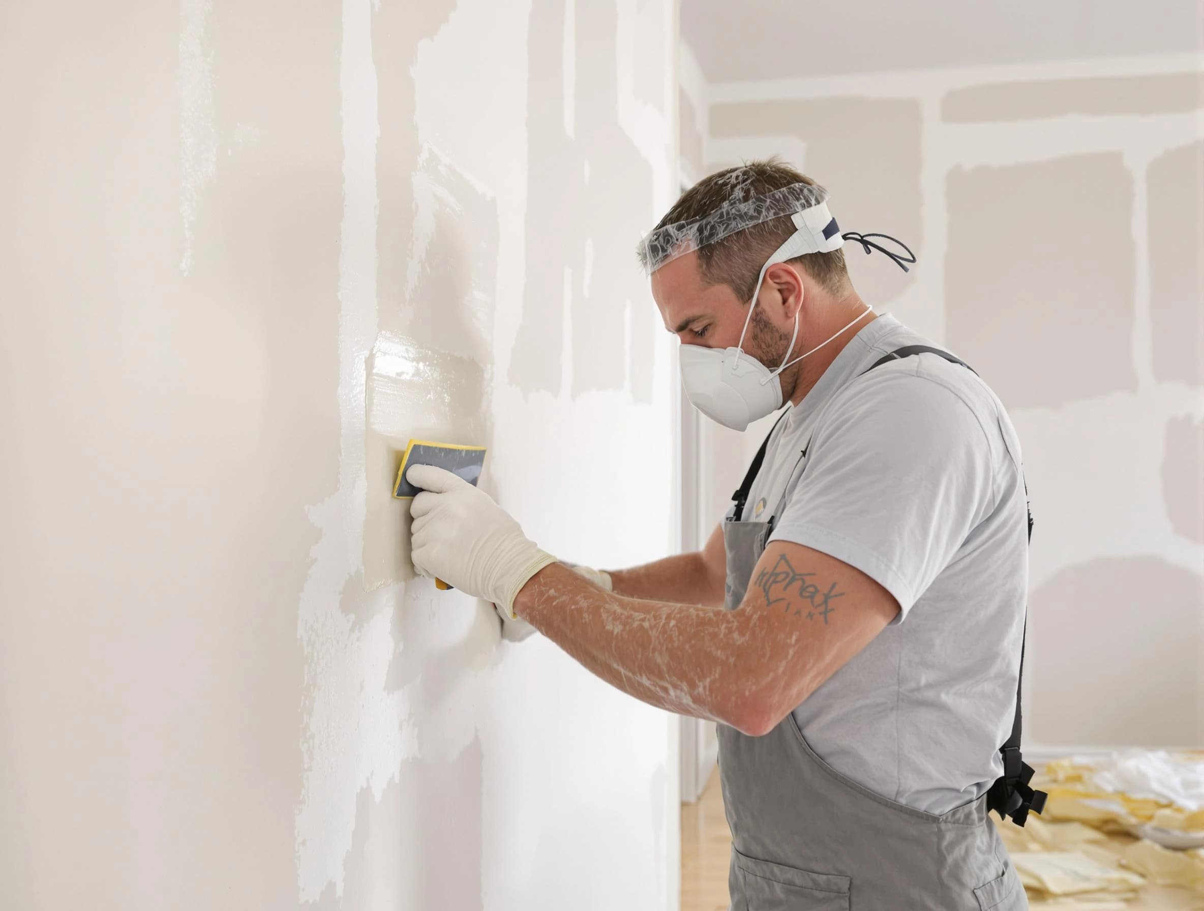 San Tan Valley House Painters technician applying mud to drywall seams in San Tan Valley, AZ