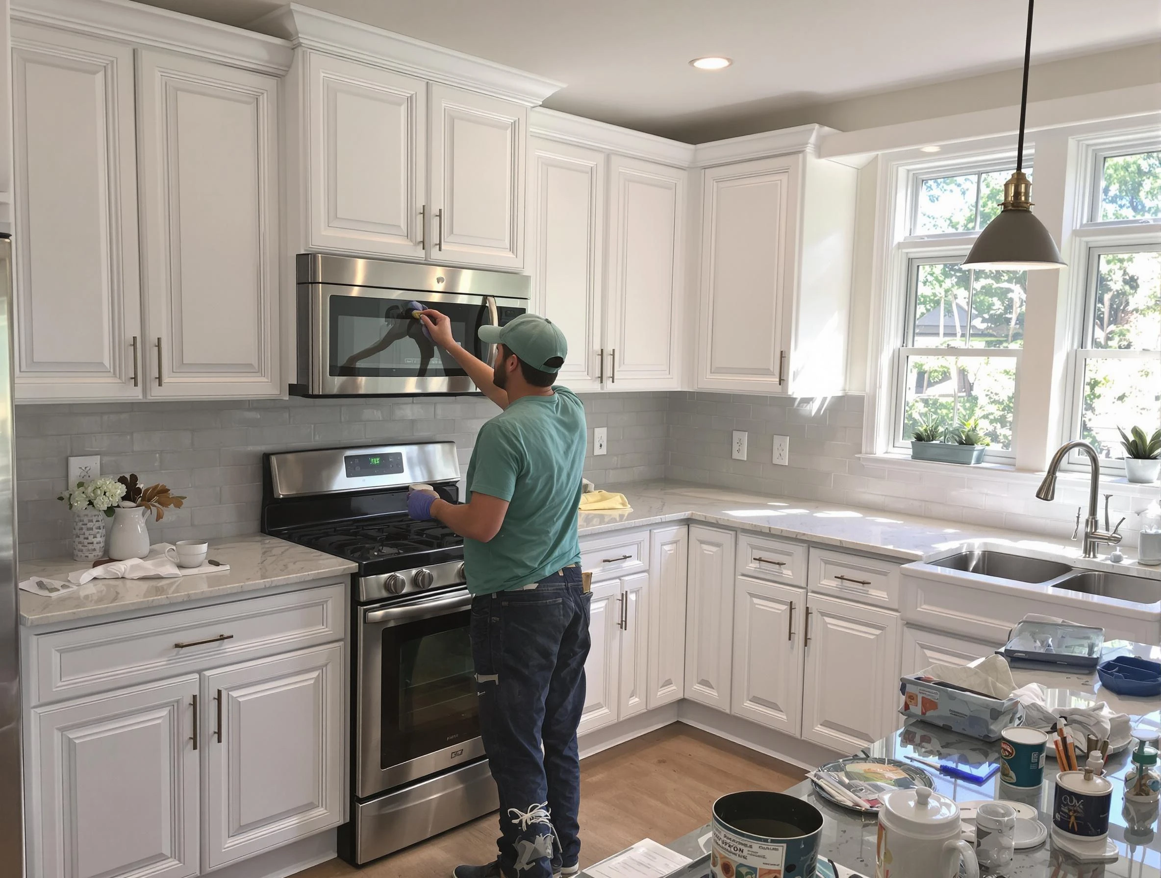 Kitchen cabinets being refinished by San Tan Valley House Painters in San Tan Valley, AZ